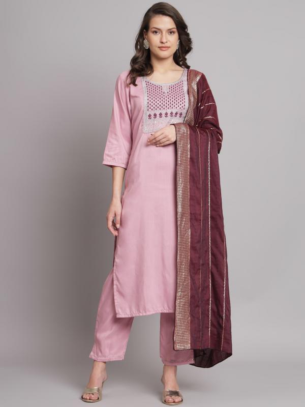 VP  9438 P Blush Aura Cotton Silk Blend Kurta Set with Dupatta